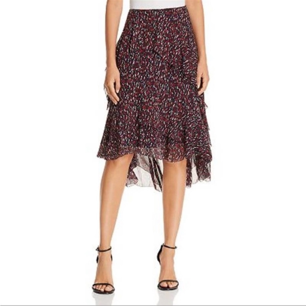 Joie Brigida Silk Black and Red High Low Ruffle Skirt